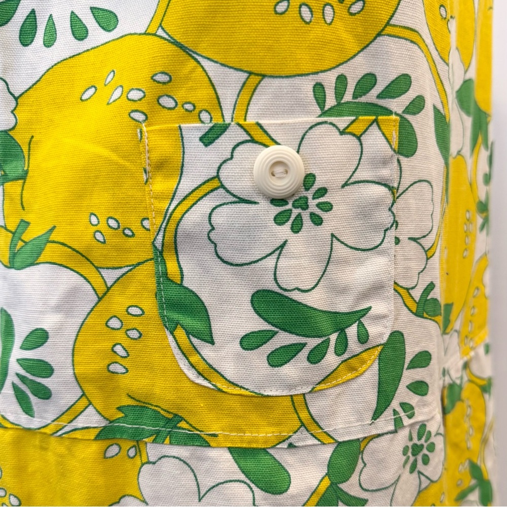 Vintage Playsuit Cotton Yellow Apple Fruit Print MCM 60s Mini Dress Romper L - Picture 6 of 9